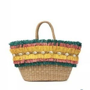 Aranaz Maika Fringe Straw Tote NEW Beach Bag
